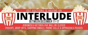 R&T Auctions will be closed between december 11 and 17th for our Interlude! This means no auctions for the 11th/12th, but we'll be following up with huge auctions on the 18th & 19th!